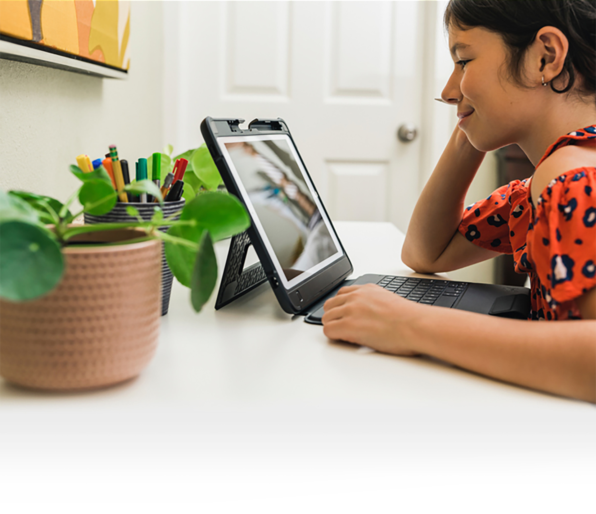 Child, with laptop